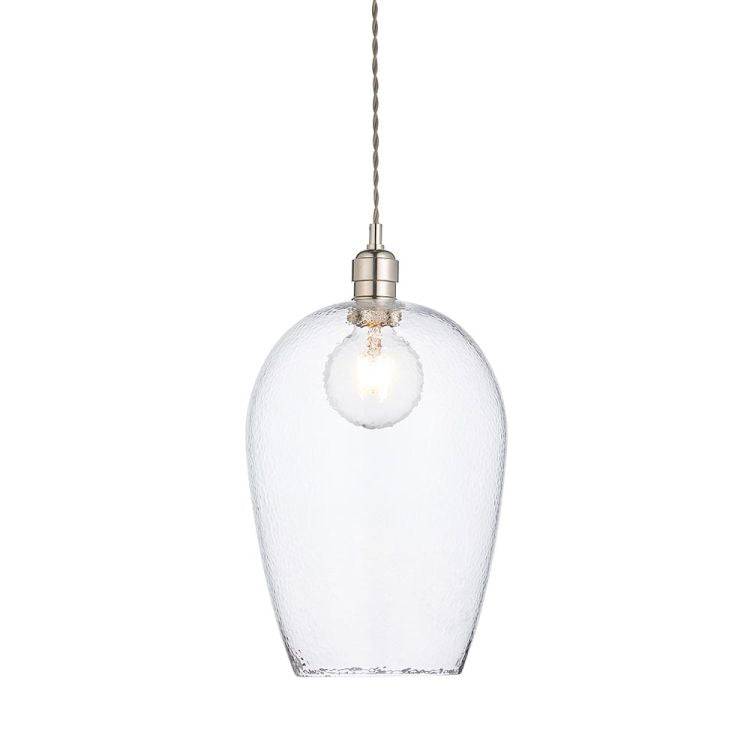 Terek Large Pendant Ceiling Light Bright Nickel w/ Clear Hammered Glass - Comet Lighting
