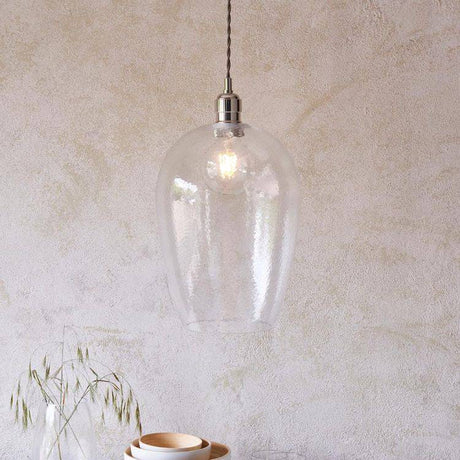 Terek Large Pendant Ceiling Light Bright Nickel w/ Clear Hammered Glass - Comet Lighting