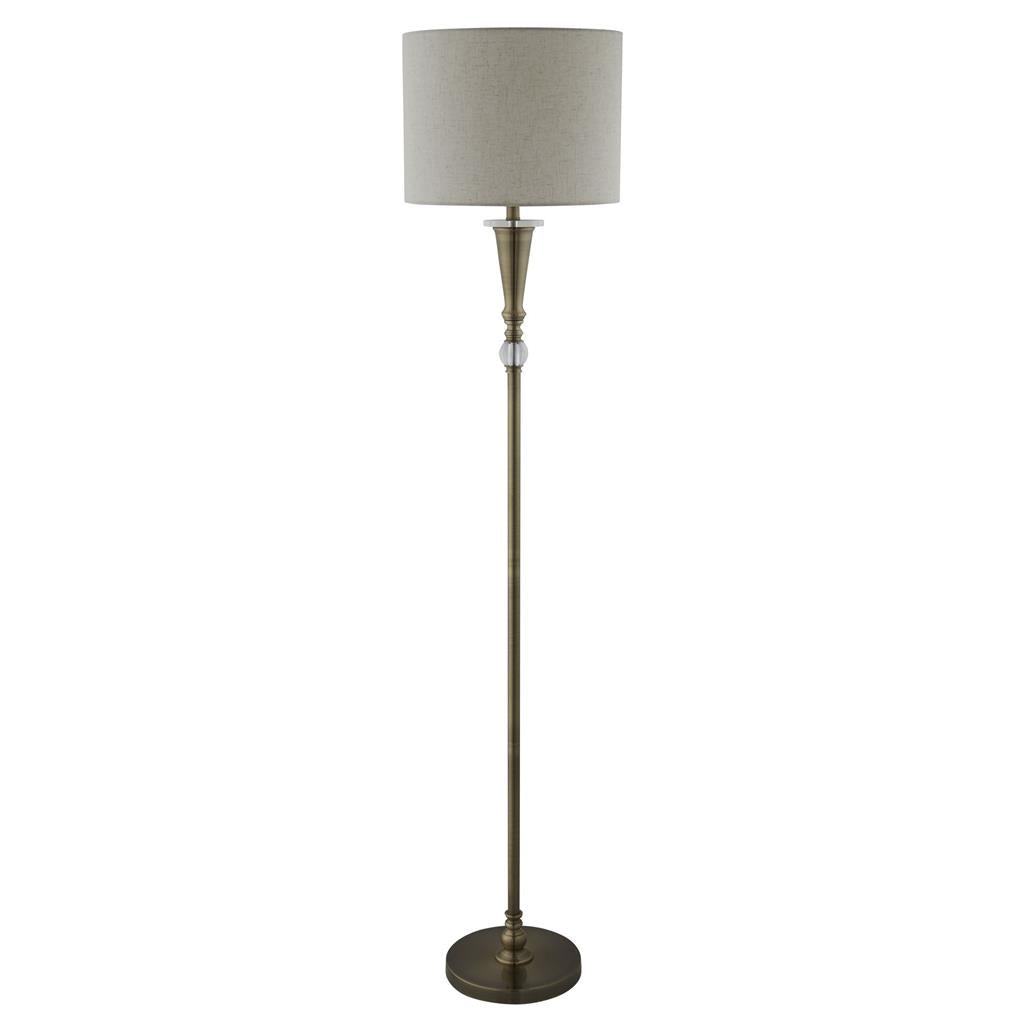 Oscar Floor Lamp - Antique Brass Metal & Linen - Comet Lighting
