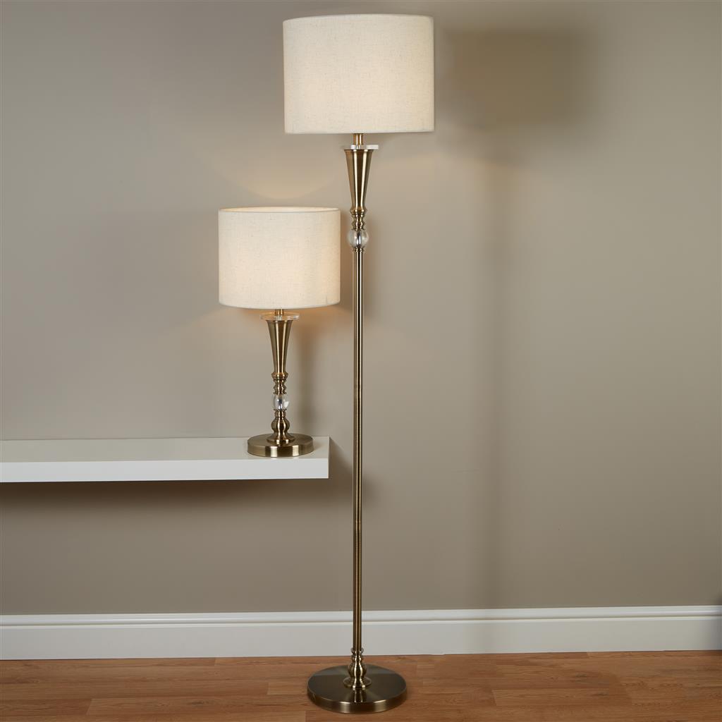 Oscar Floor Lamp - Antique Brass Metal & Linen - Comet Lighting