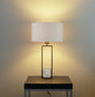 Tableau Gold Table Lamp w/ White Marble Base & White Drum Shade - Comet Lighting