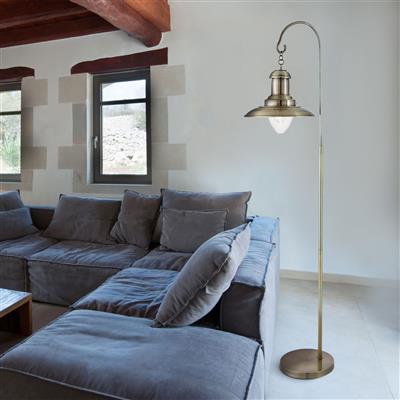 Searchlight Fisherman Brass Floor Lamp Glass Shade - Comet Lighting