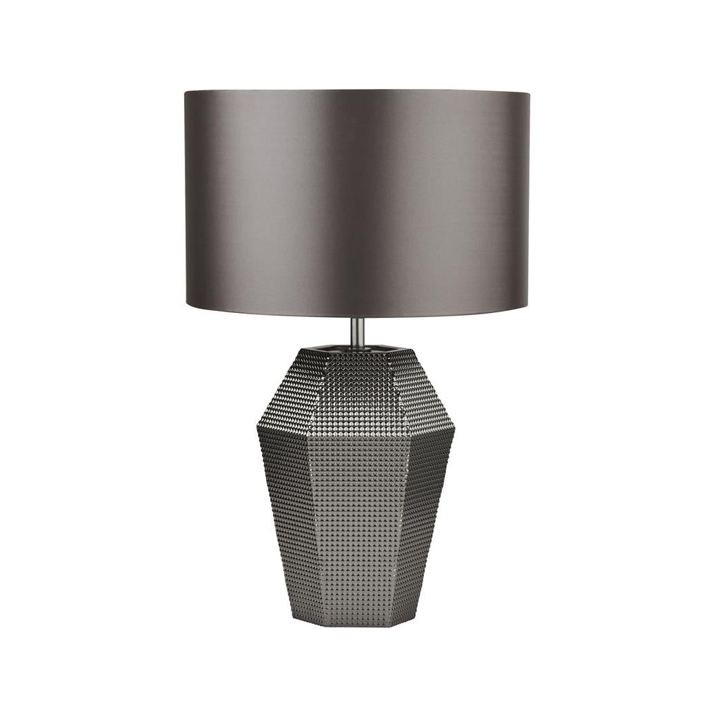 Tableau Table Lamp Smoked Glass w/ Grey Drum Shade - Comet Lighting