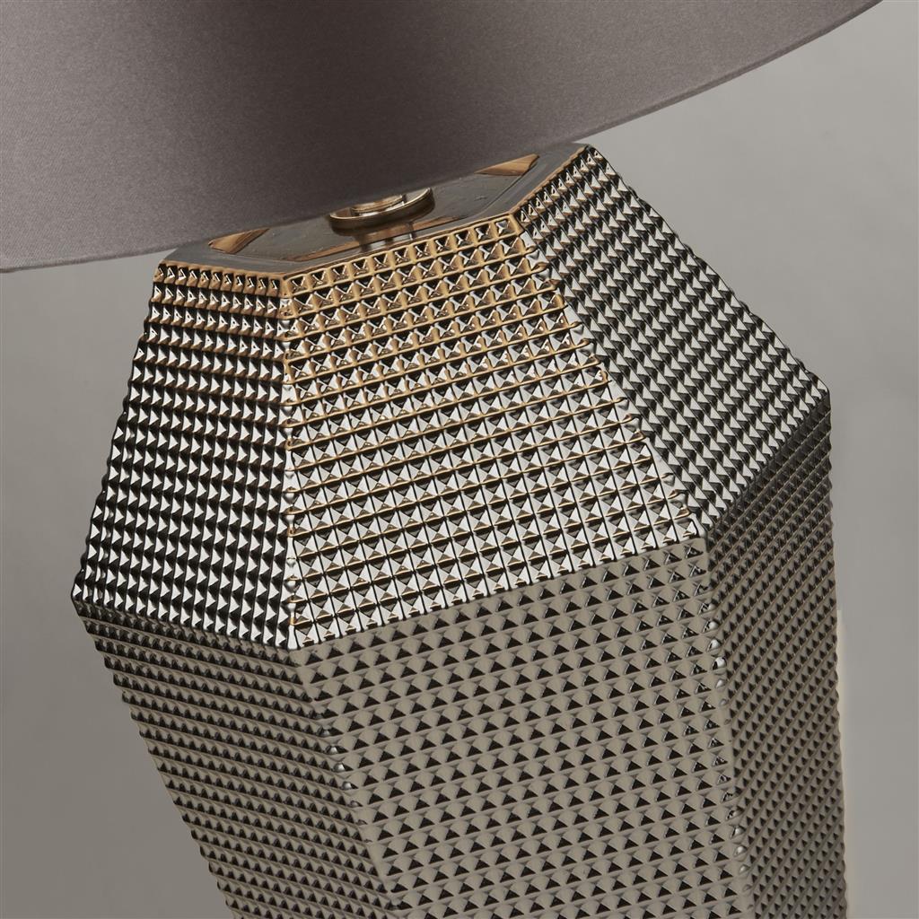 Tableau Table Lamp Smoked Glass w/ Grey Drum Shade - Comet Lighting