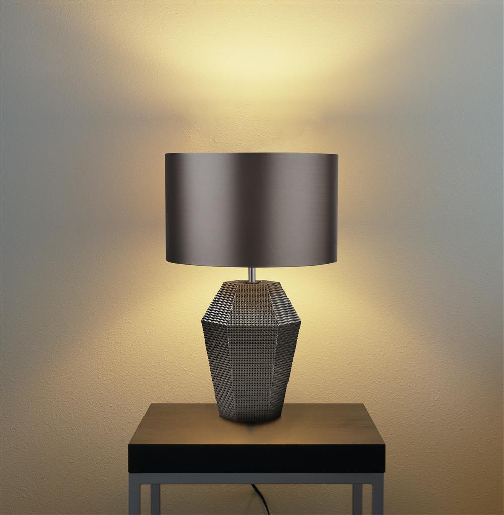 Tableau Table Lamp Smoked Glass w/ Grey Drum Shade - Comet Lighting