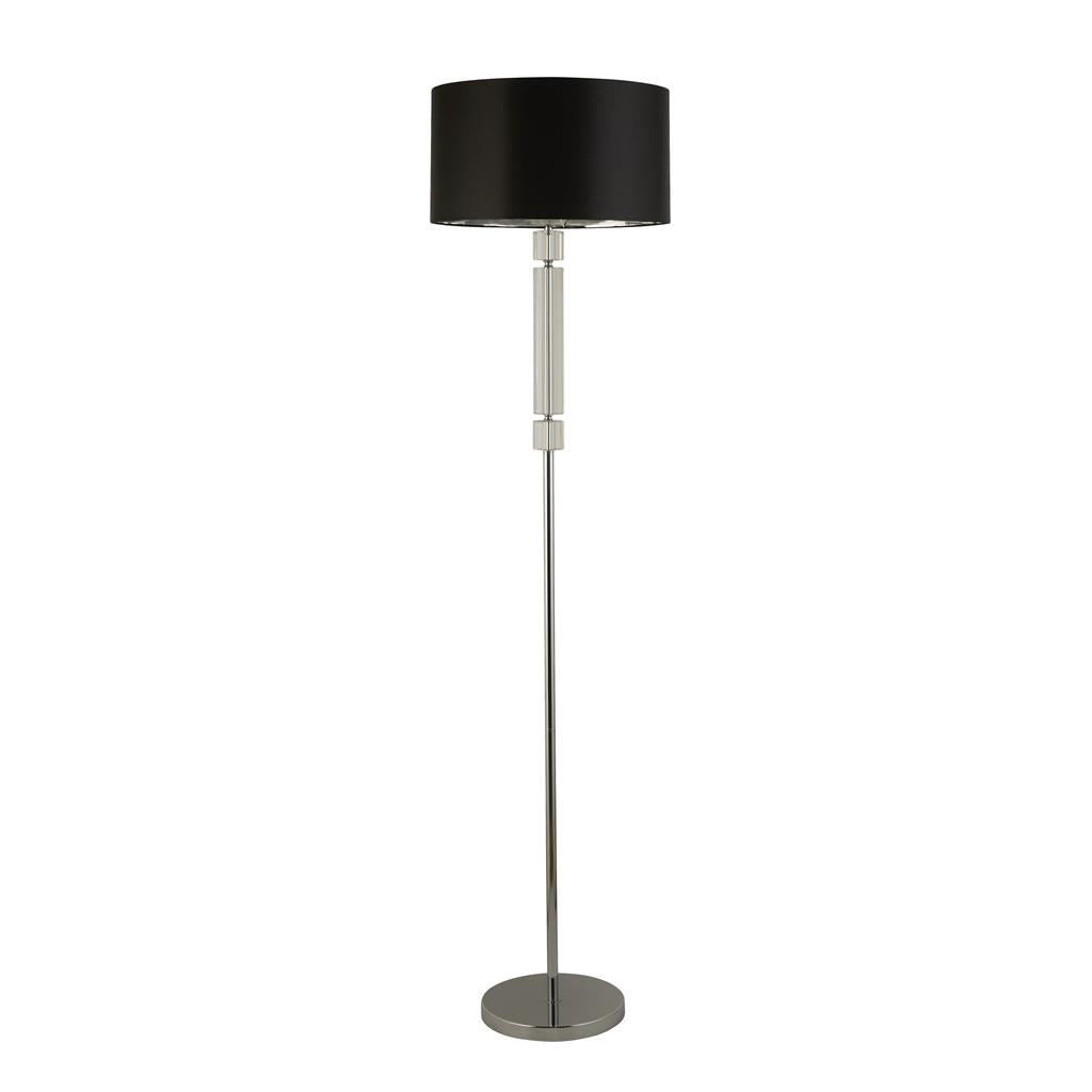 Plaford Floor Lamp Chrome/Glass w/ Black Shade Silver Inner - Comet Lighting