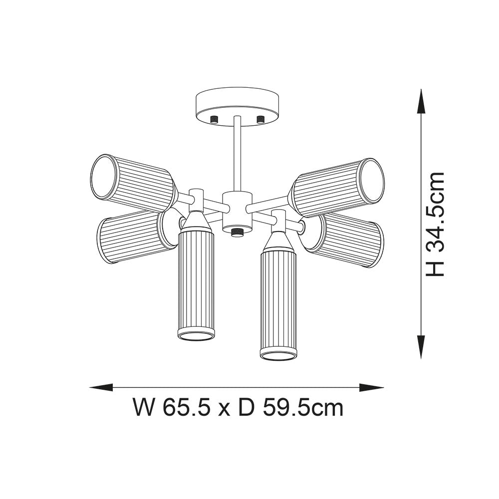 Avon 6Lt Semi-flush Ceiling Light Satin Brass Plate With Clear & Frosted Glass