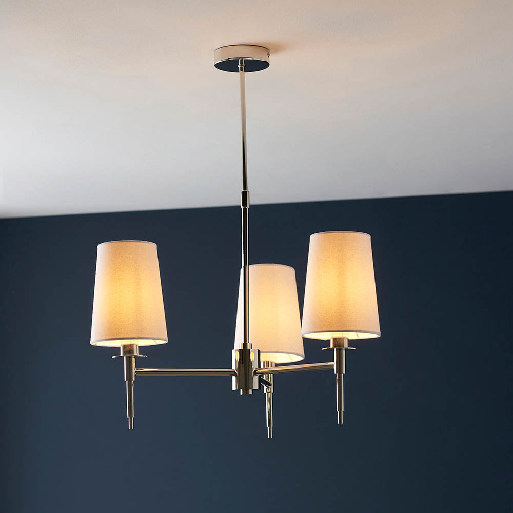Derwent 3Lt Pendant Ceiling Light Bright Nickel w/ Tapered Shades