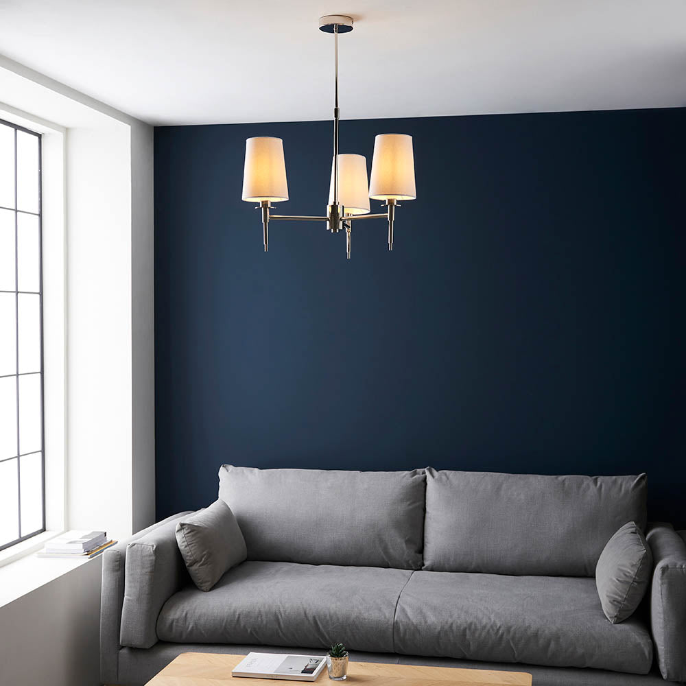Derwent 3Lt Pendant Ceiling Light Bright Nickel w/ Tapered Shades