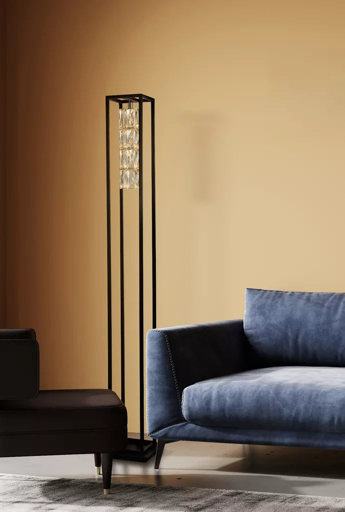 Elevator Floor Lamp - Matt Black Frame & Crystal Centre