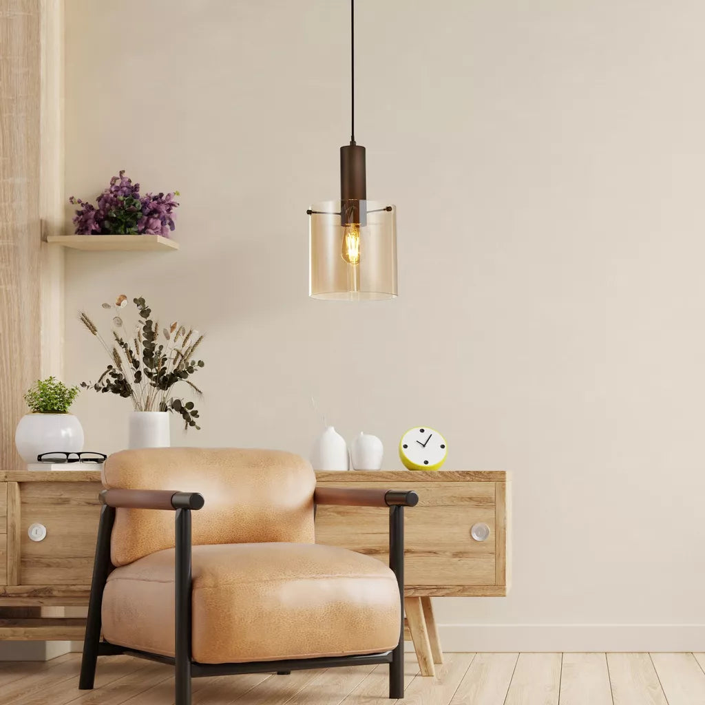 Sweden Pendant - Mocha Metal & Amber Glass