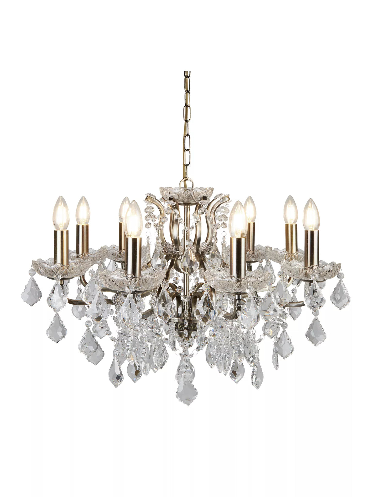 Searchlight 8 Light Chandelier Crystal Drops Trim Brass