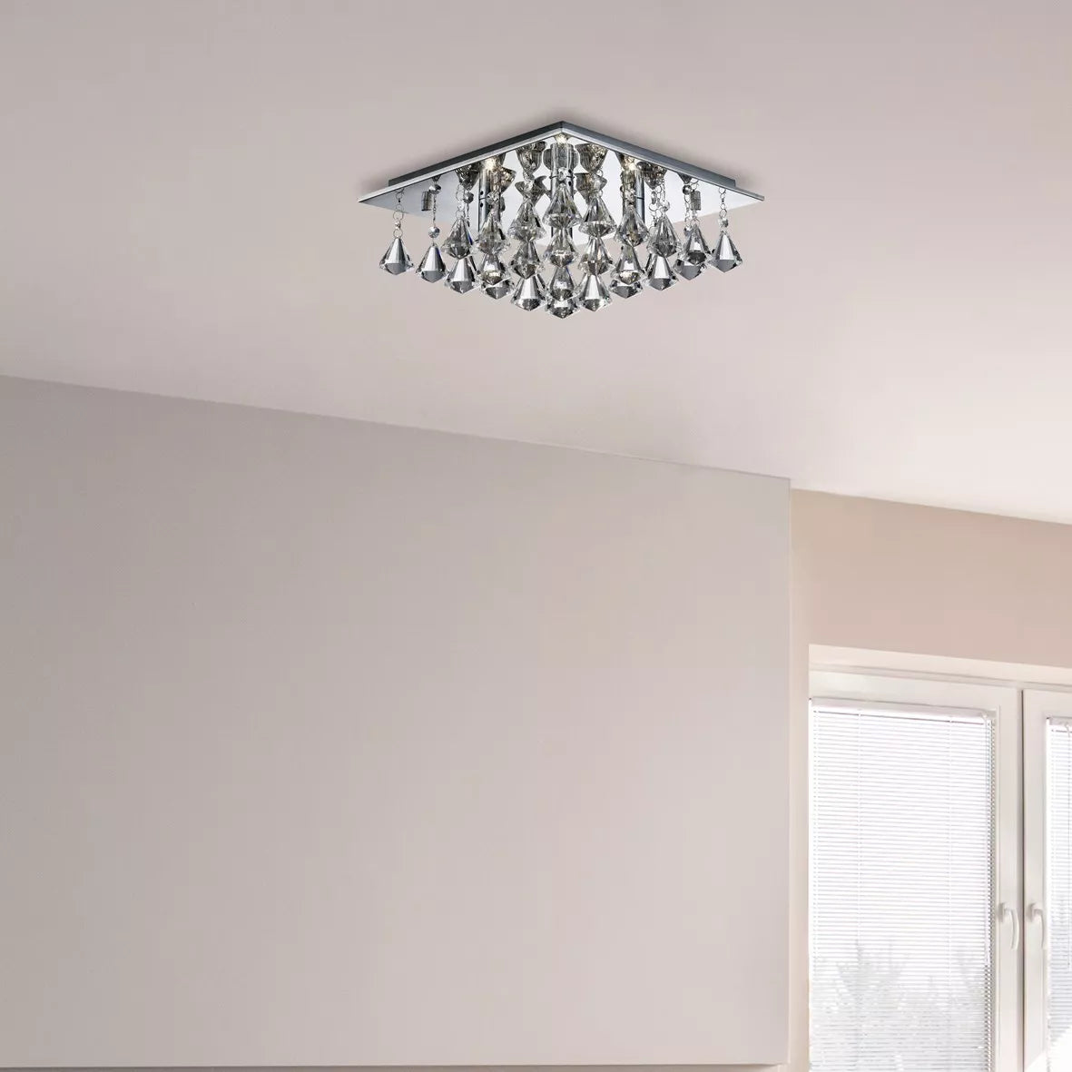 Searchlight Hanna Chrome 4 Light Ceiling Fitting Crystal Drops