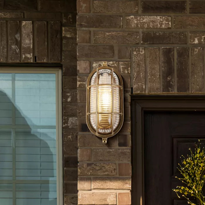 Bulkhead Oval Outdoor Light - Solid Brass & Ribbed Glass