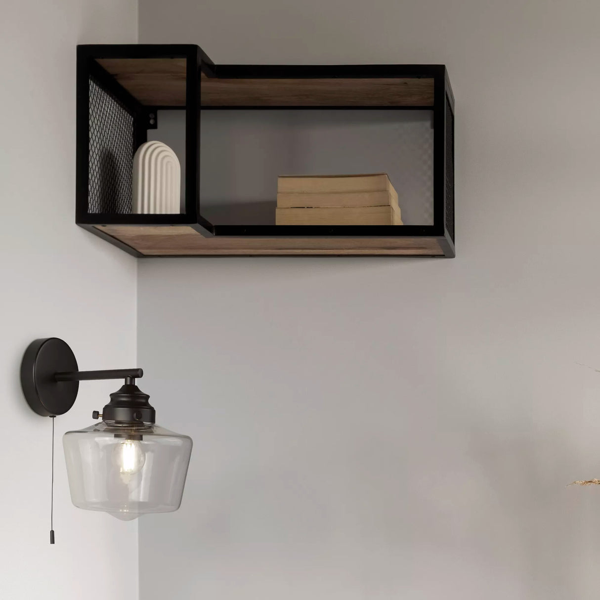 Searchlight 1Lt School House Wall Light | Black With Opal Glass