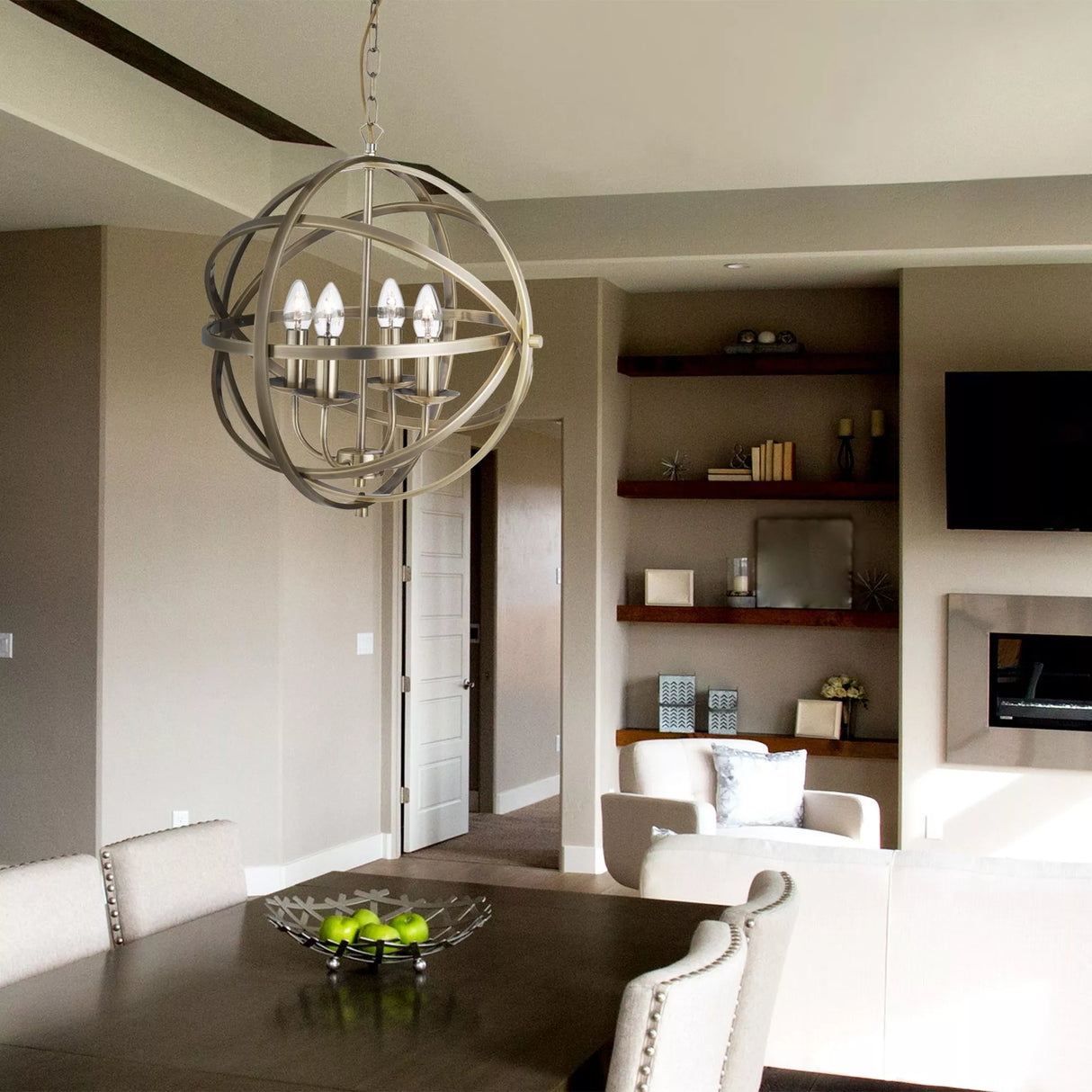 Searchlight Orbit Brass 6 Light Spherical Pendant Light