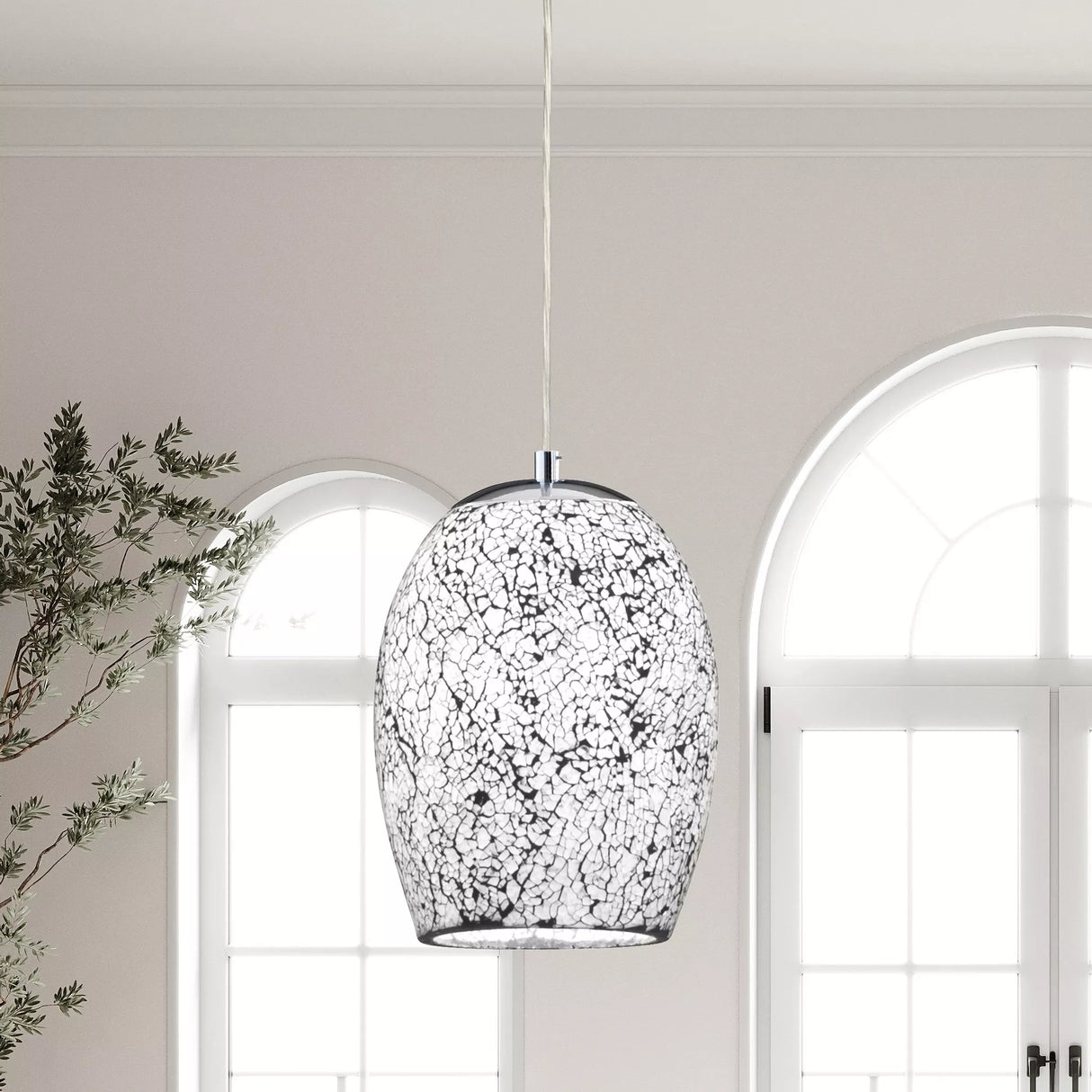 Searchlight Crackle White Mosaic Glass Dome Fitting Silver Trim