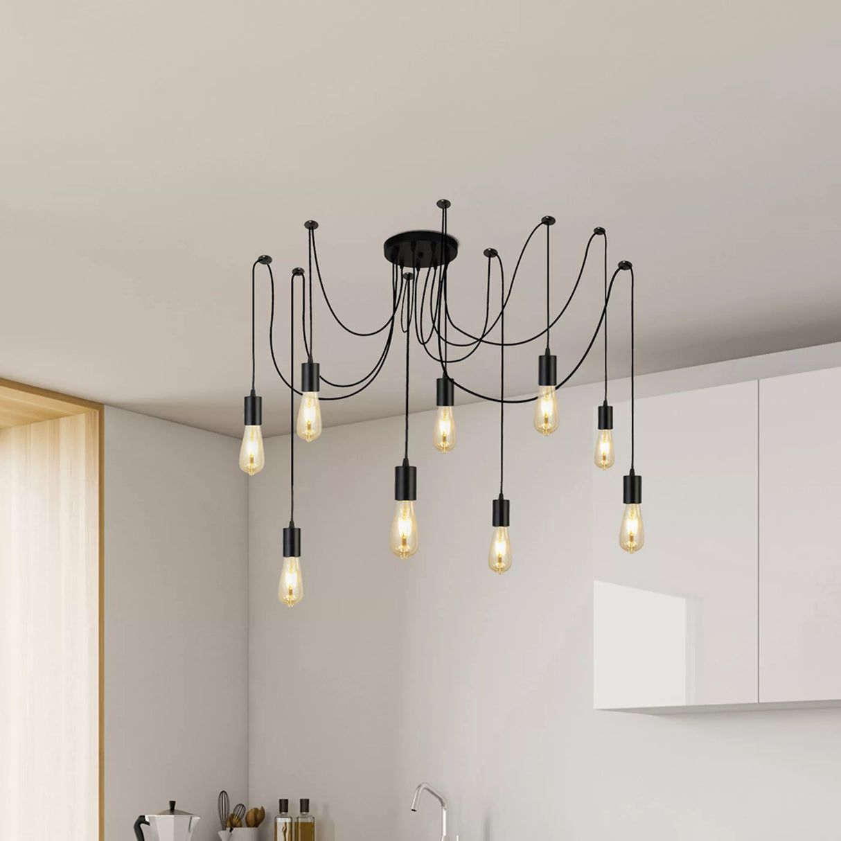 Searchlight Squiggle 9Lt Pendant Black
