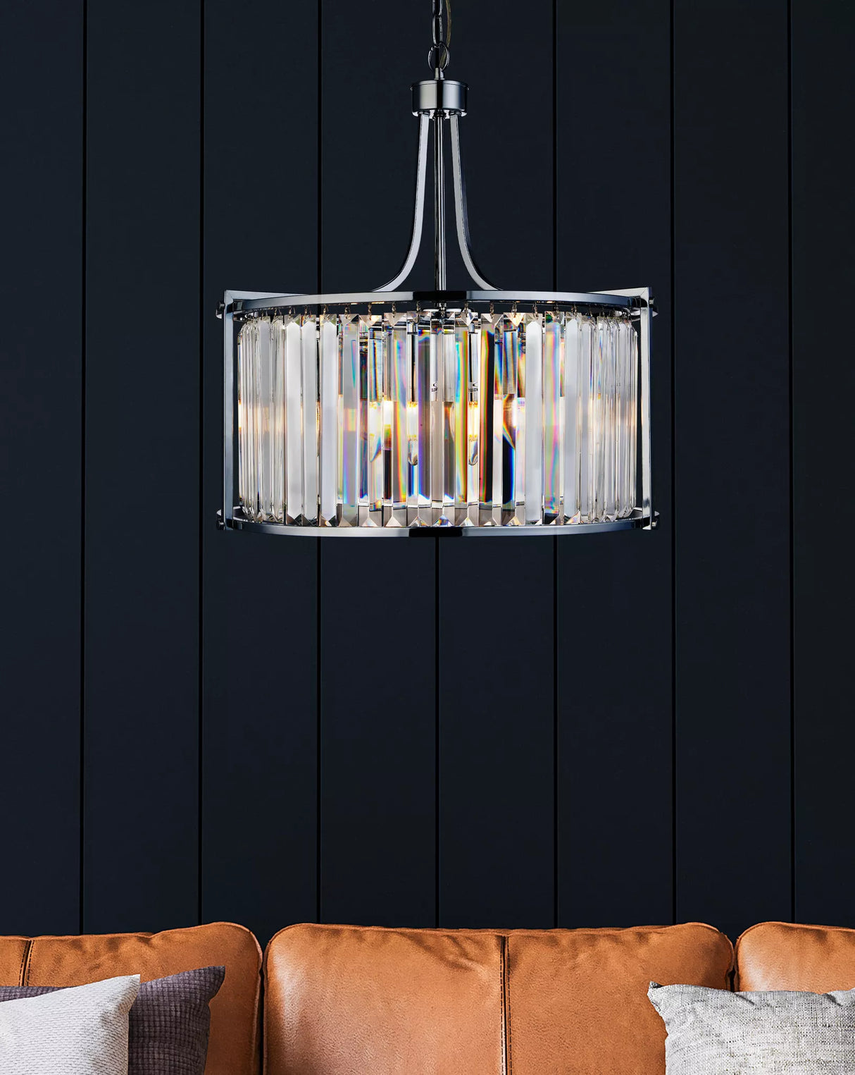 Searchlight Victoria 5Lt Drum Pendant| Chrome With Crystal Glass