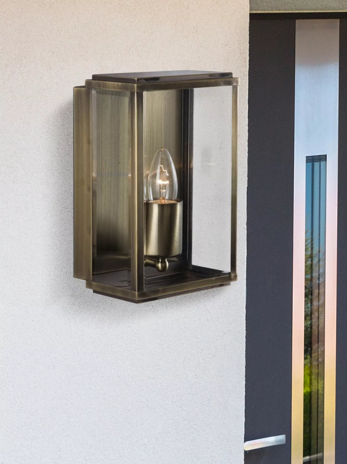 Searchlight Brass Rectangular Outdoor Wall Light BevelLED Glass