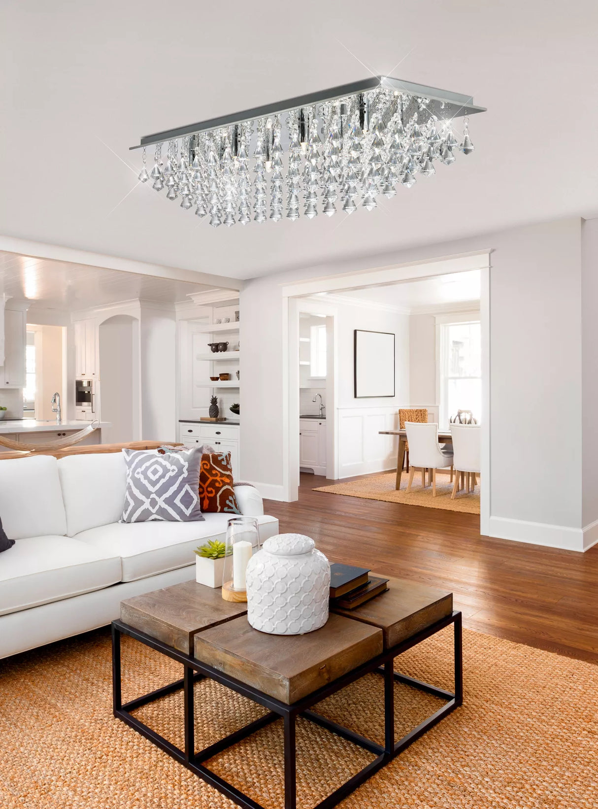 Searchlight Hanna Chrome 8 Light Ceiling Fitting Crystal Drops