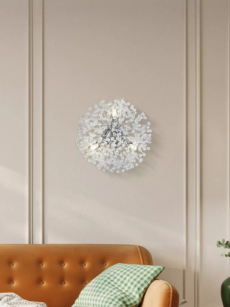 Sunburst 3Lt Wall light - Chrome Metal & Glass Beads