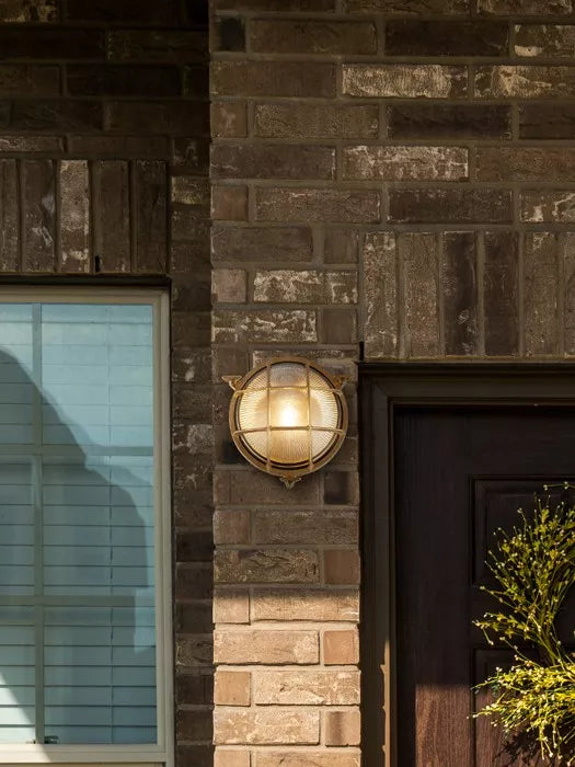 Bulkhead Round Outdoor Light - Solid Brass & Ribbed Glass