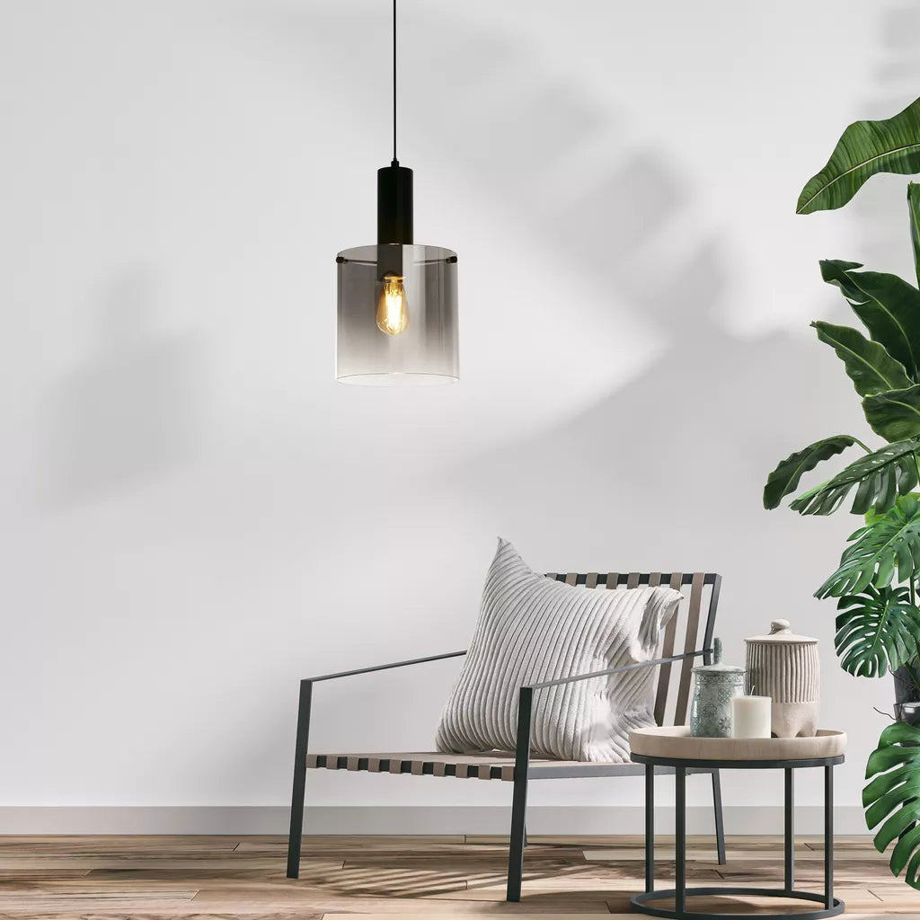 Sweden Pendant - Matt Black Metal & Smoked Ombre Glass