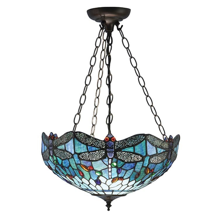 Dragonfly Blue Medium Inverted 3-Light Pendant Ceiling Light - Comet Lighting