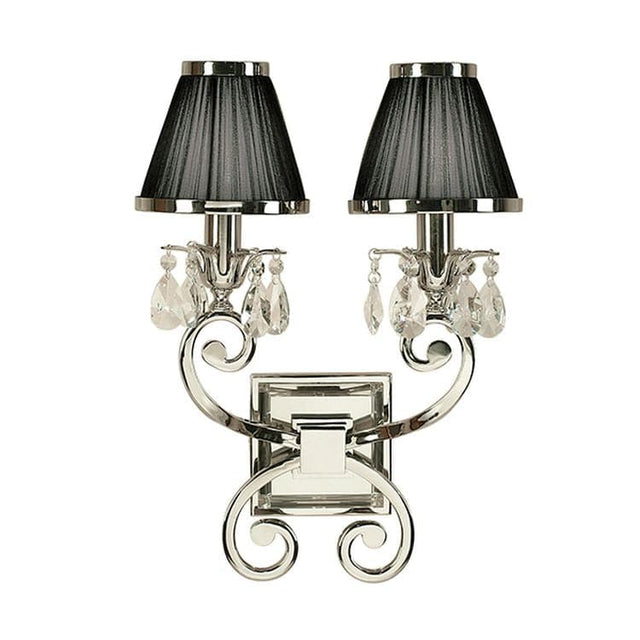 Oksana Nickel Twin Wall Light & Black Shades - Comet Lighting