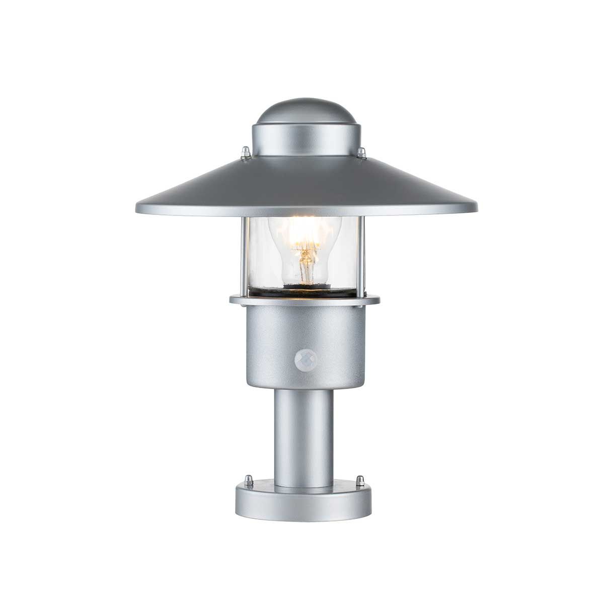 Klampenborg 1 Light Pedestal with PIR - Silver - Comet Lighting