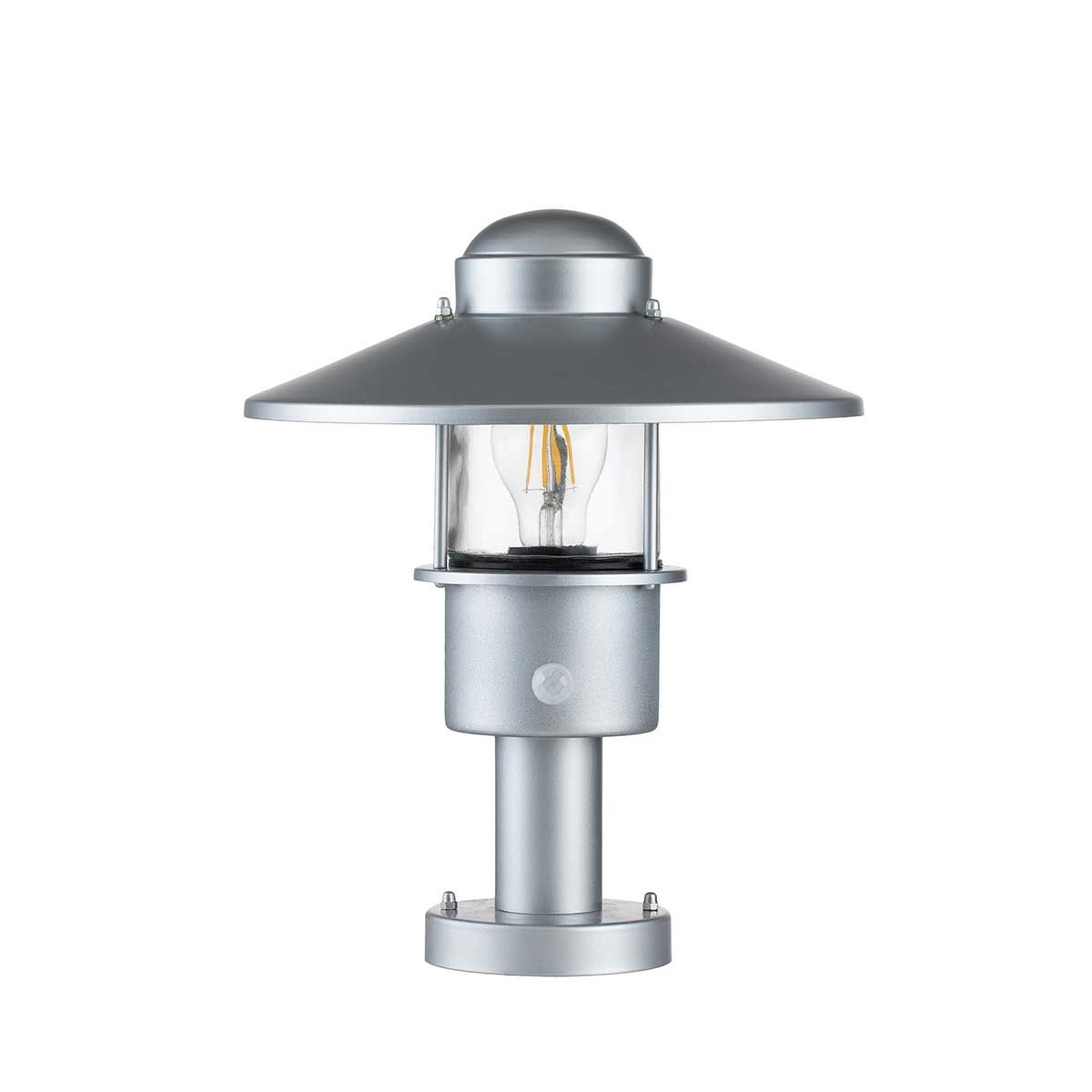 Klampenborg 1 Light Pedestal with PIR - Silver - Comet Lighting