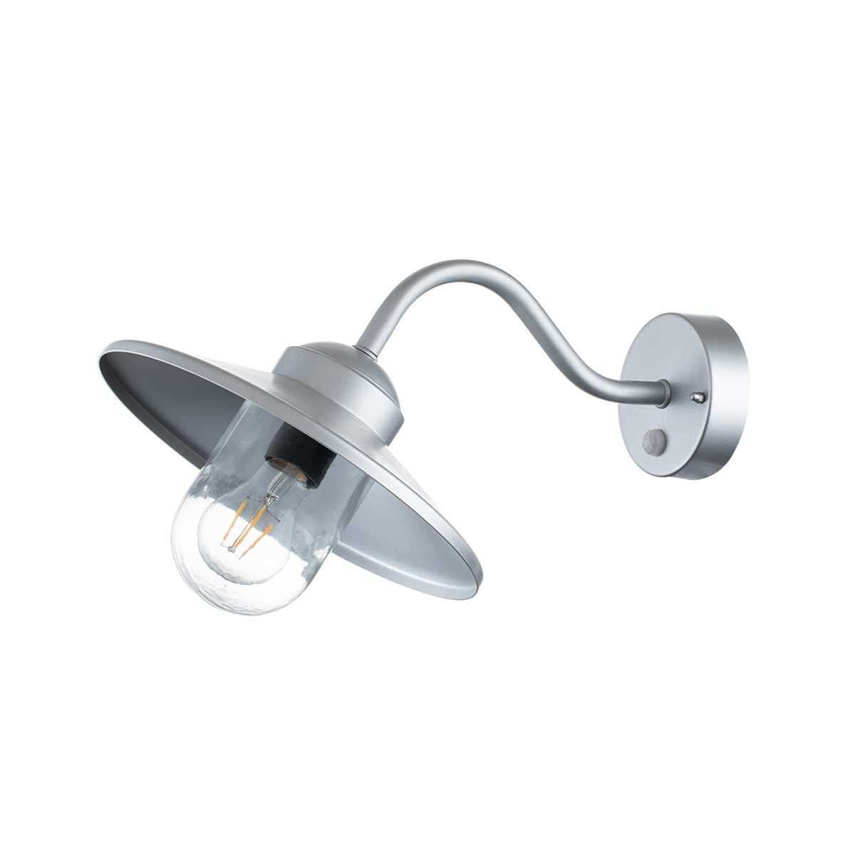 Klampenborg 1 Light Wall Lantern with PIR - Silver - Comet Lighting