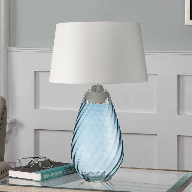 Lena 2 Light Large Blue Table Lamp with Off-white Shade - Comet Lighting