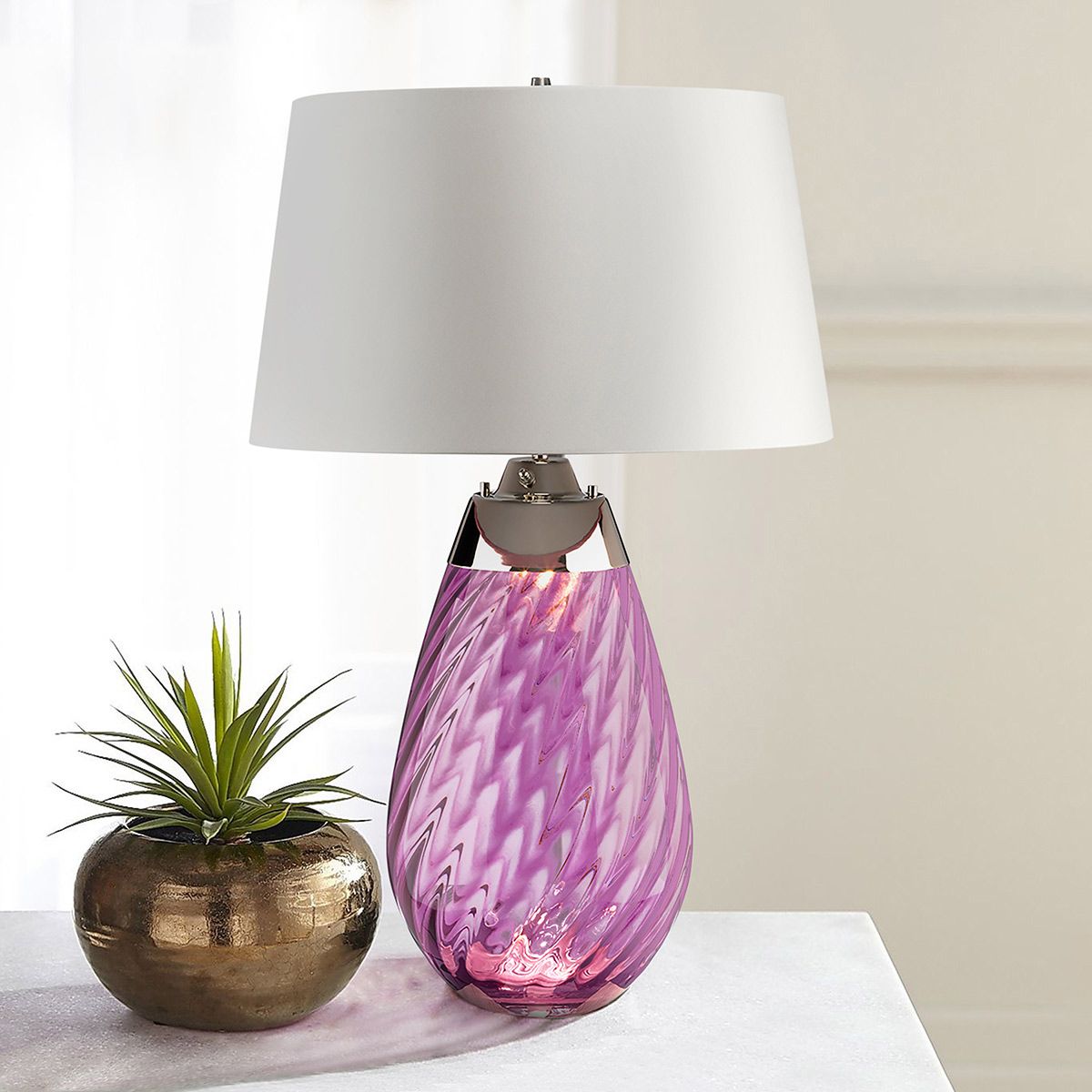 Lena 2 Light Large Plum Table Lamp with Off-white Shade - Comet Lighting