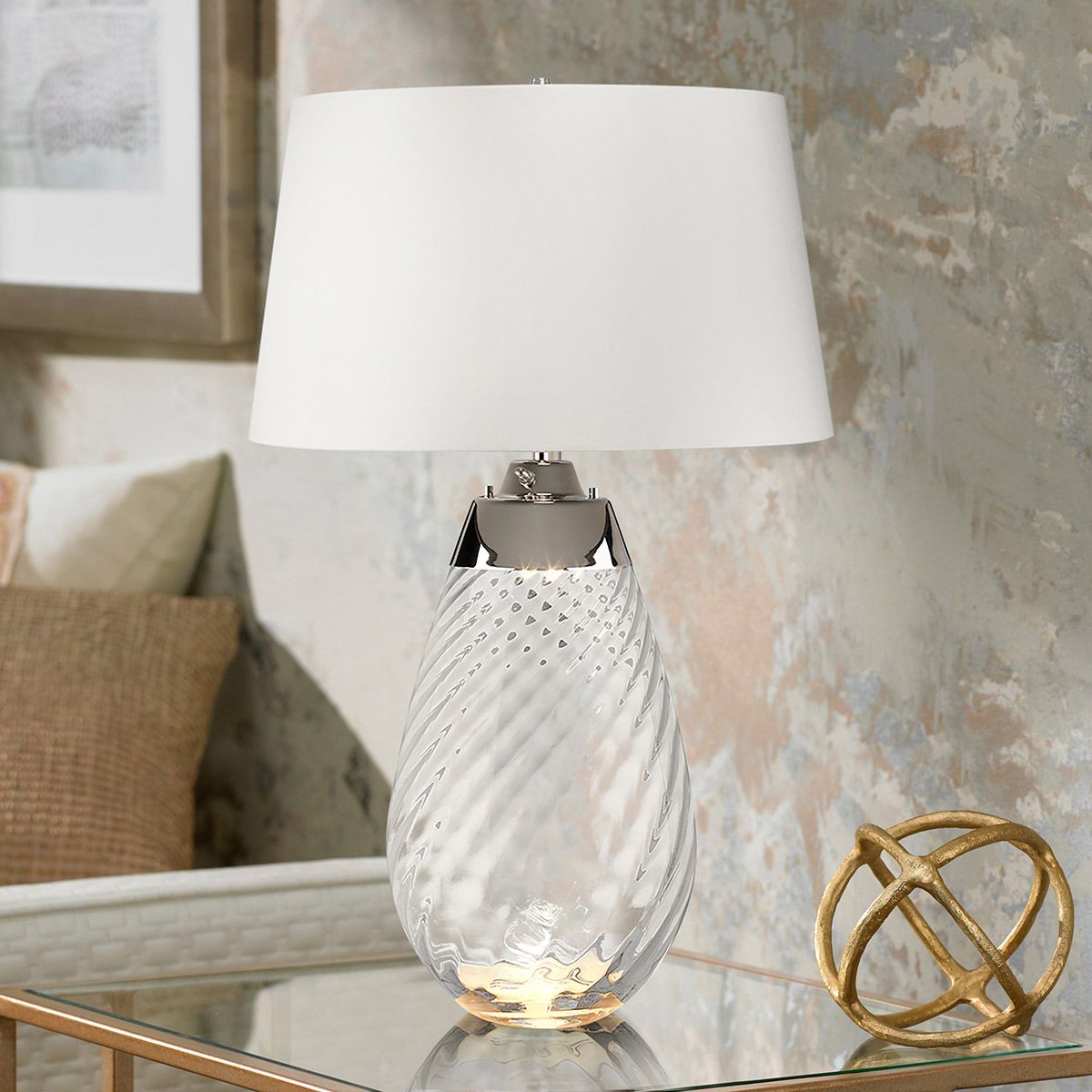 Lena 2 Light Large Smoke Table Lamp with Off-white Shade - Comet Lighting