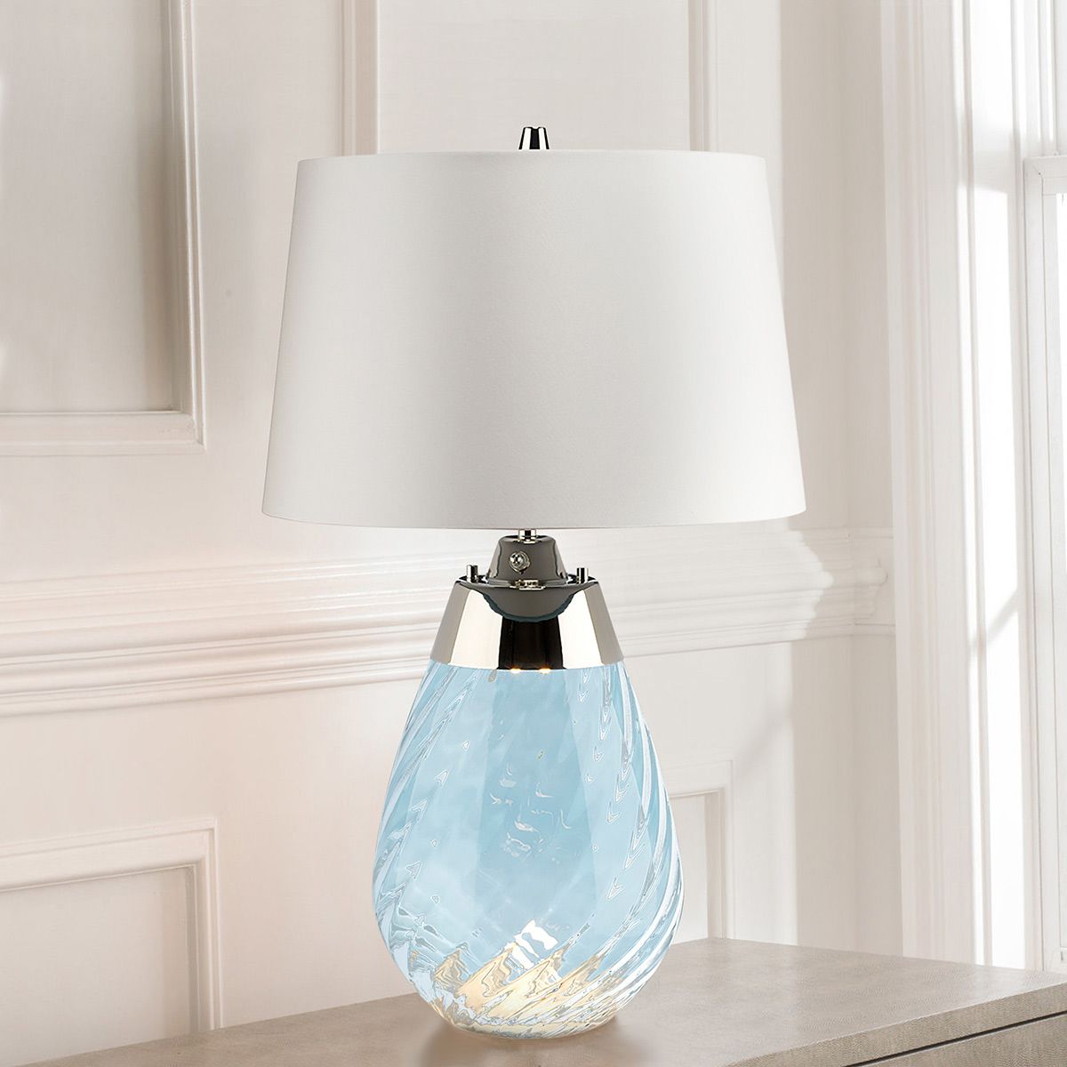 Lena 2 Light Small Blue Table Lamp  with Off-white Shade - Comet Lighting