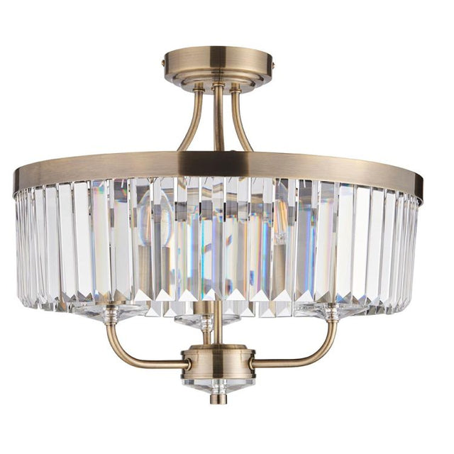Iowa 3Lt Semi-flush Ceiling Light Antique Brass