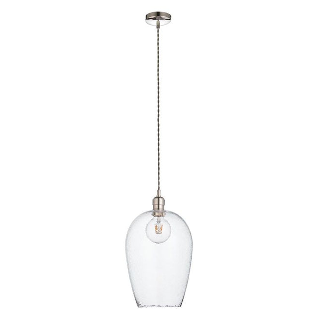 Terek Large Pendant Ceiling Light Bright Nickel w/ Clear Hammered Glass