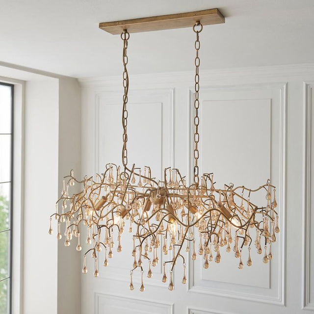 Spey Linear Chandelier Aged Gold w/ Glass Droplets