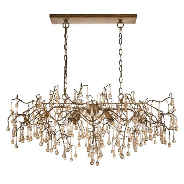 Spey Linear Chandelier Aged Gold w/ Glass Droplets