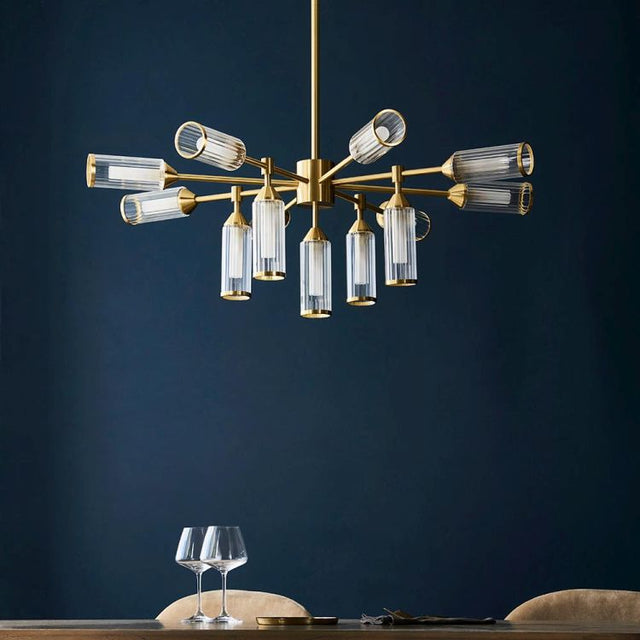 Avon 13Lt Pendant Ceiling Light Satin Brass w/ Ribbed & Frosted Glass