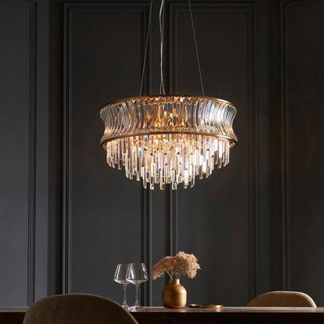 Tirso 9Lt Chandelier Brushed Warm Brass w/ Concave Clear Glass