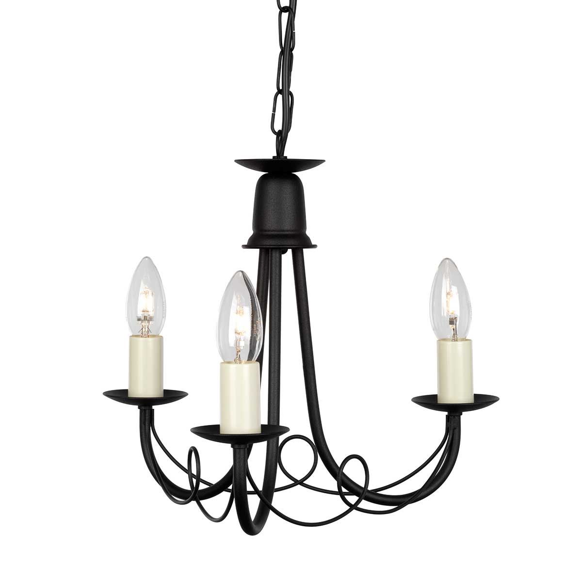 Minster 3 Light Chandelier - Black - Comet Lighting