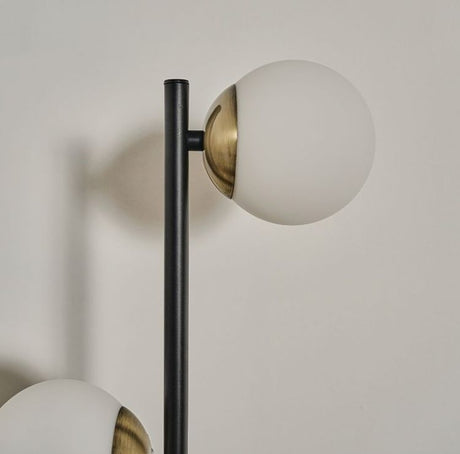 Beauworth 3 Way Matt Black And Antique Brass Floor Lamp With Opal Glass Shade