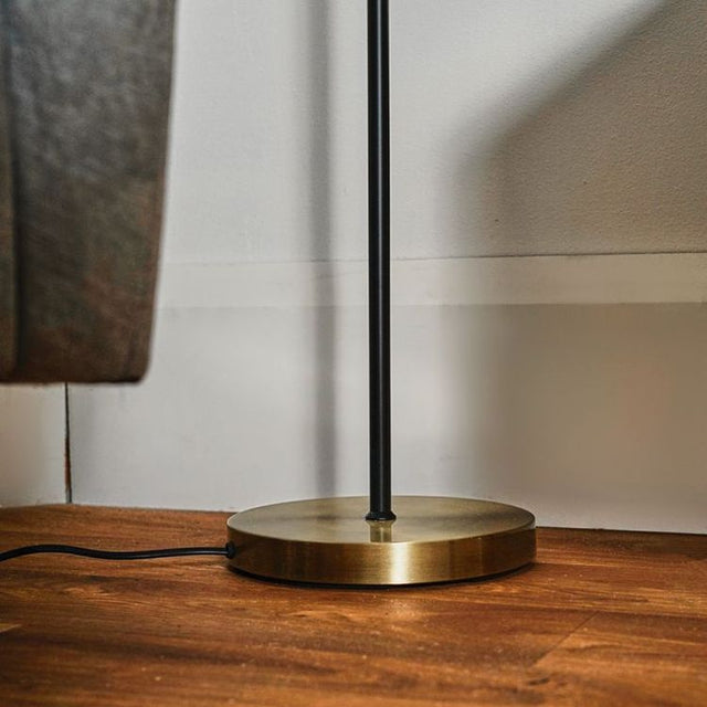 Beauworth 3 Way Matt Black And Antique Brass Floor Lamp With Opal Glass Shade