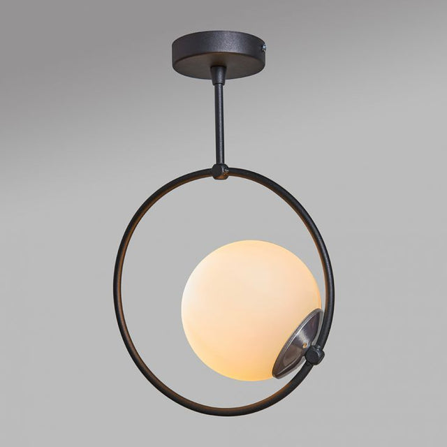Cassini Black Hoop Metal Ceiling Light With White Glass Shade