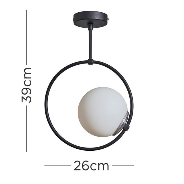 Cassini Black Hoop Metal Ceiling Light With White Glass Shade