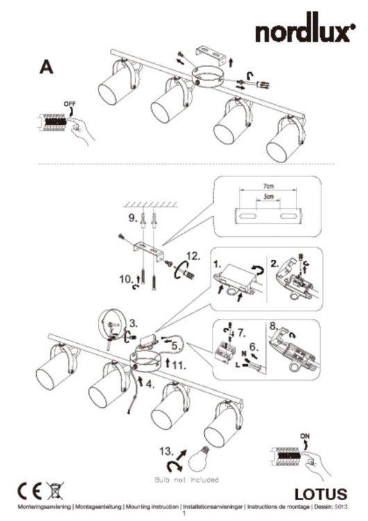 Nordlux Lotus 4-Light Spotlight Bar Black/Brass - Comet Lighting