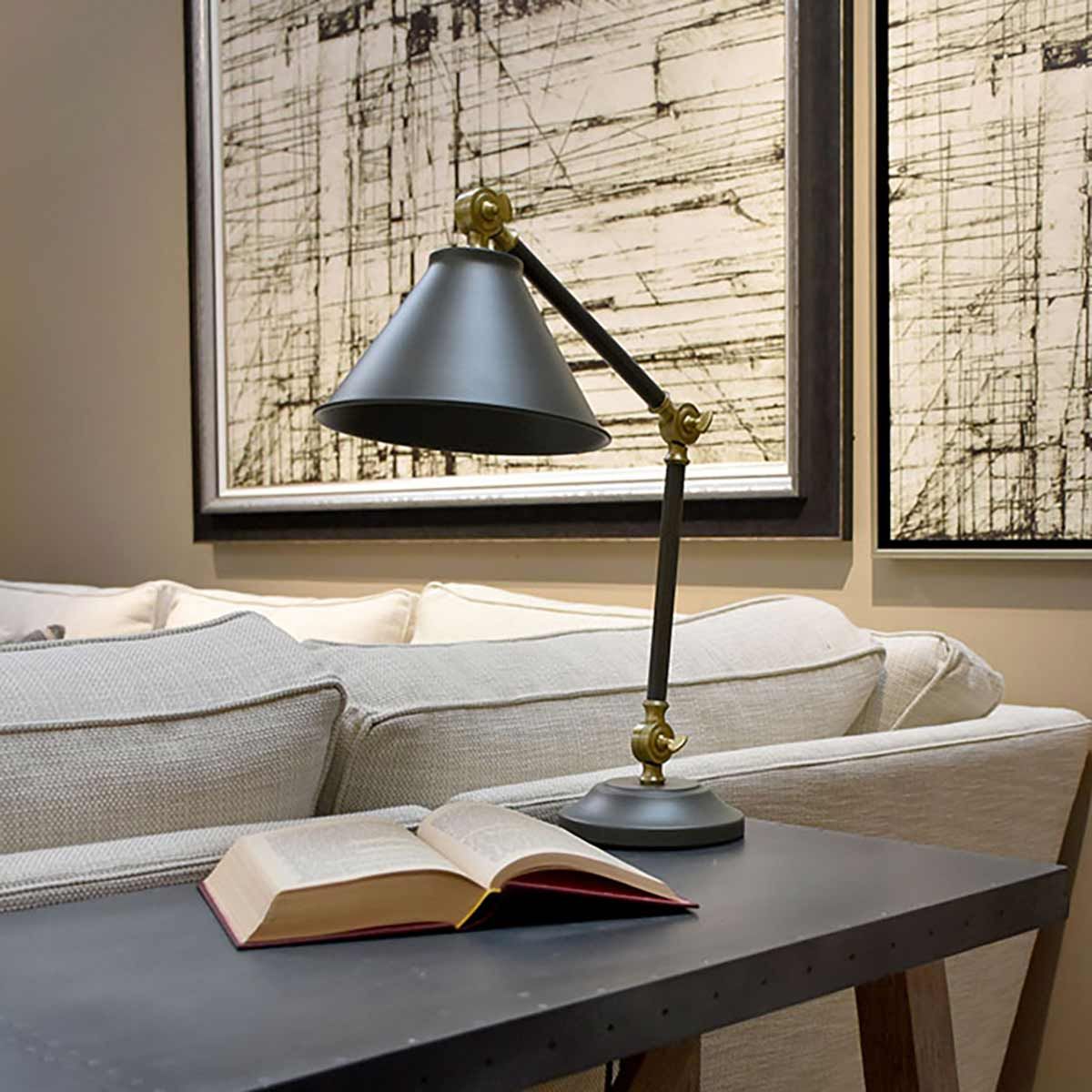 Provence Element 1 Light Mini Table Lamp - Dark Grey/Aged Brass - Comet Lighting